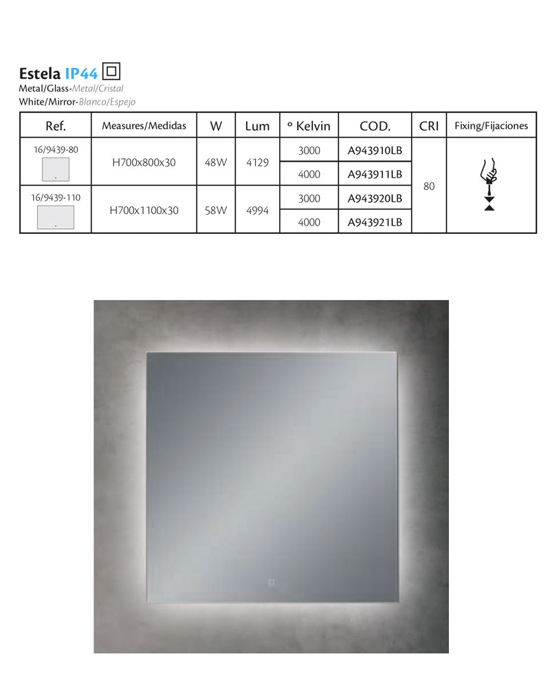 Espejo iluminado para baño Estela – ACB – Espejo táctil, LED 3000K, 80-110  cm